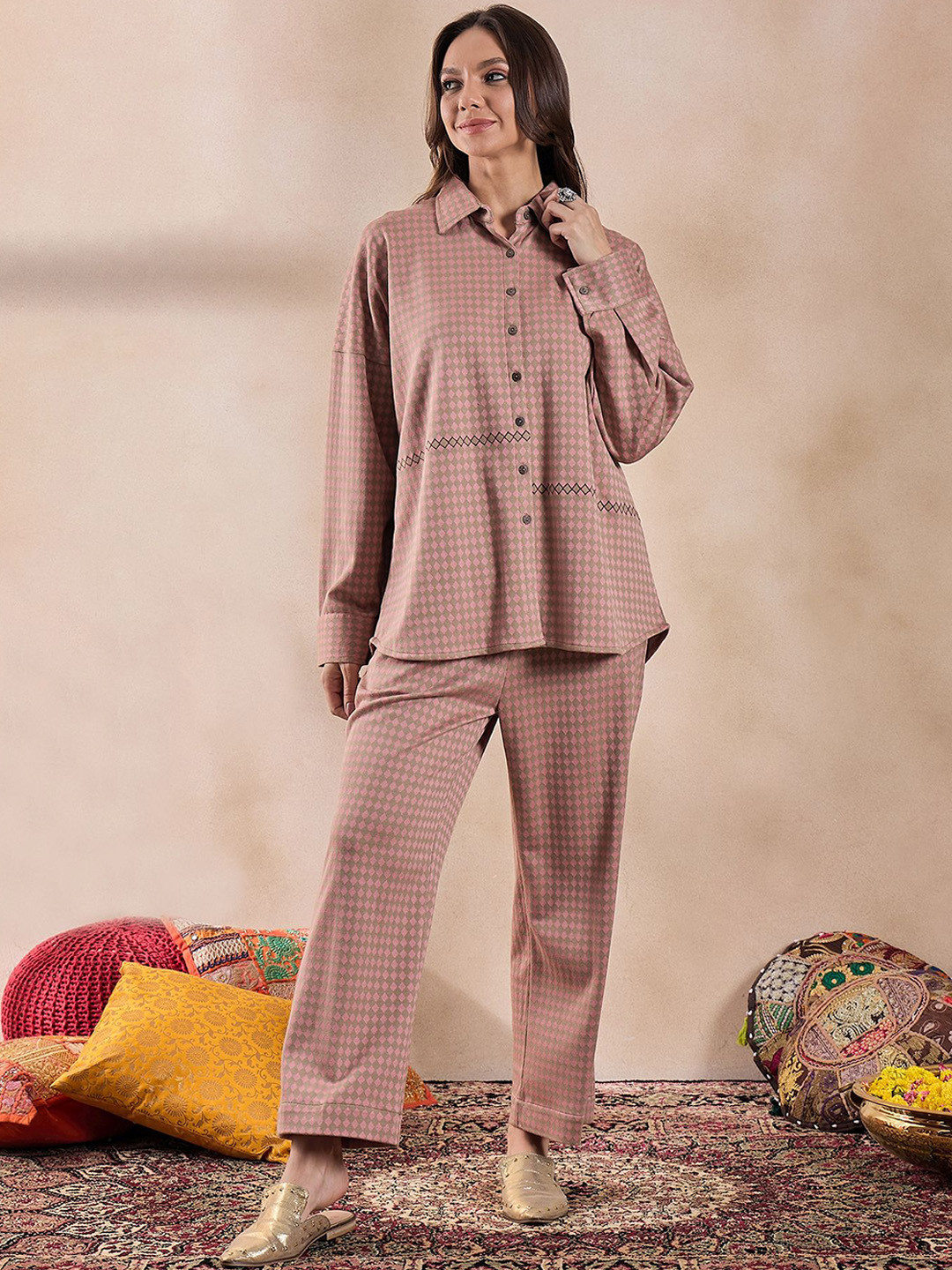 STADO Checked Printed Pure Wool Shirt With Trousers