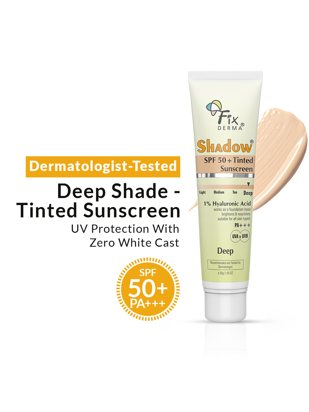 FIXDERMA Shadow Tinted SPF 50 Sunscreen With Vitamin E 30g - Deep