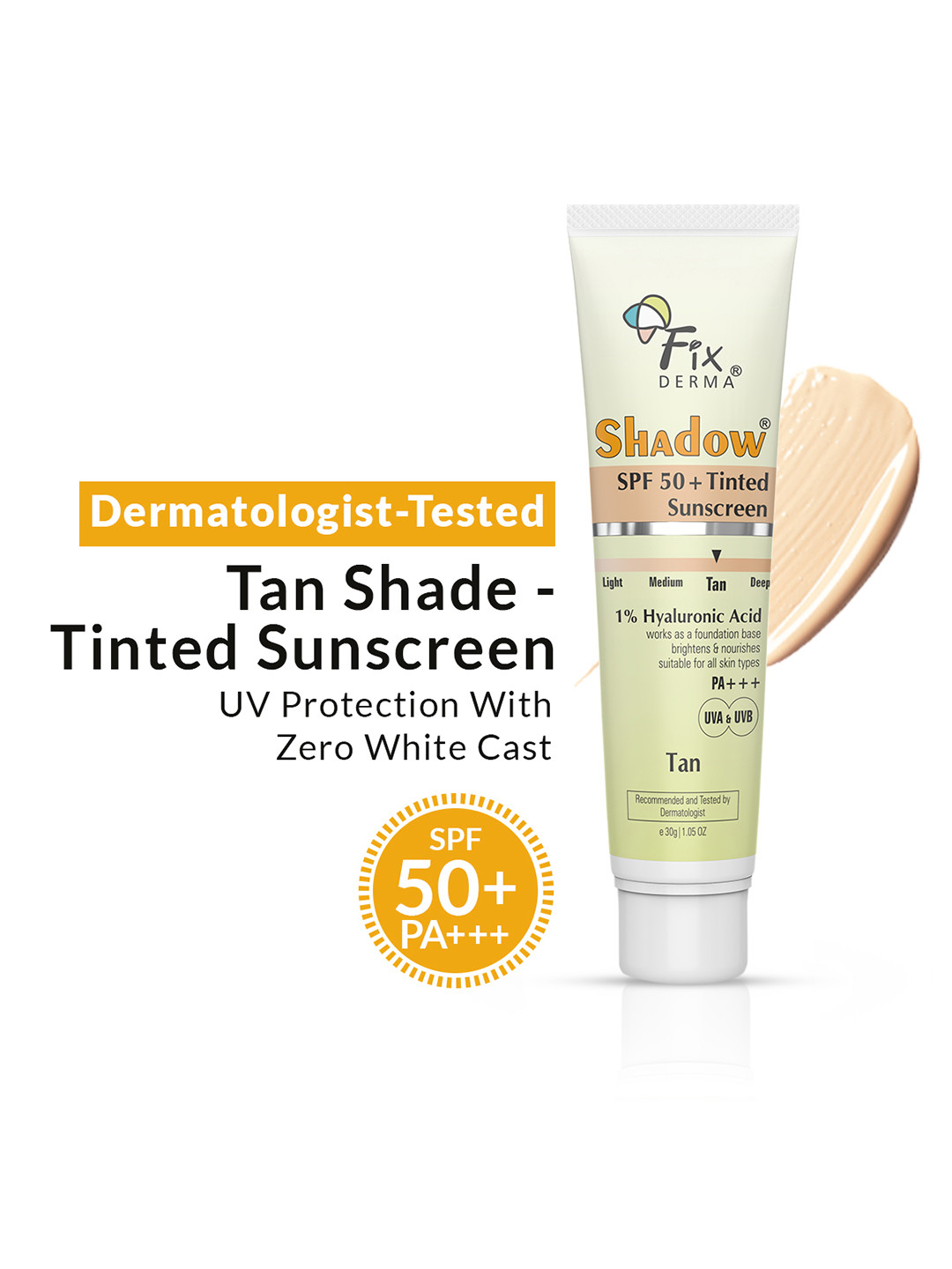 FIXDERMA Shadow Tinted SPF 50 Sunscreen With Vitamin E 30g - Tan