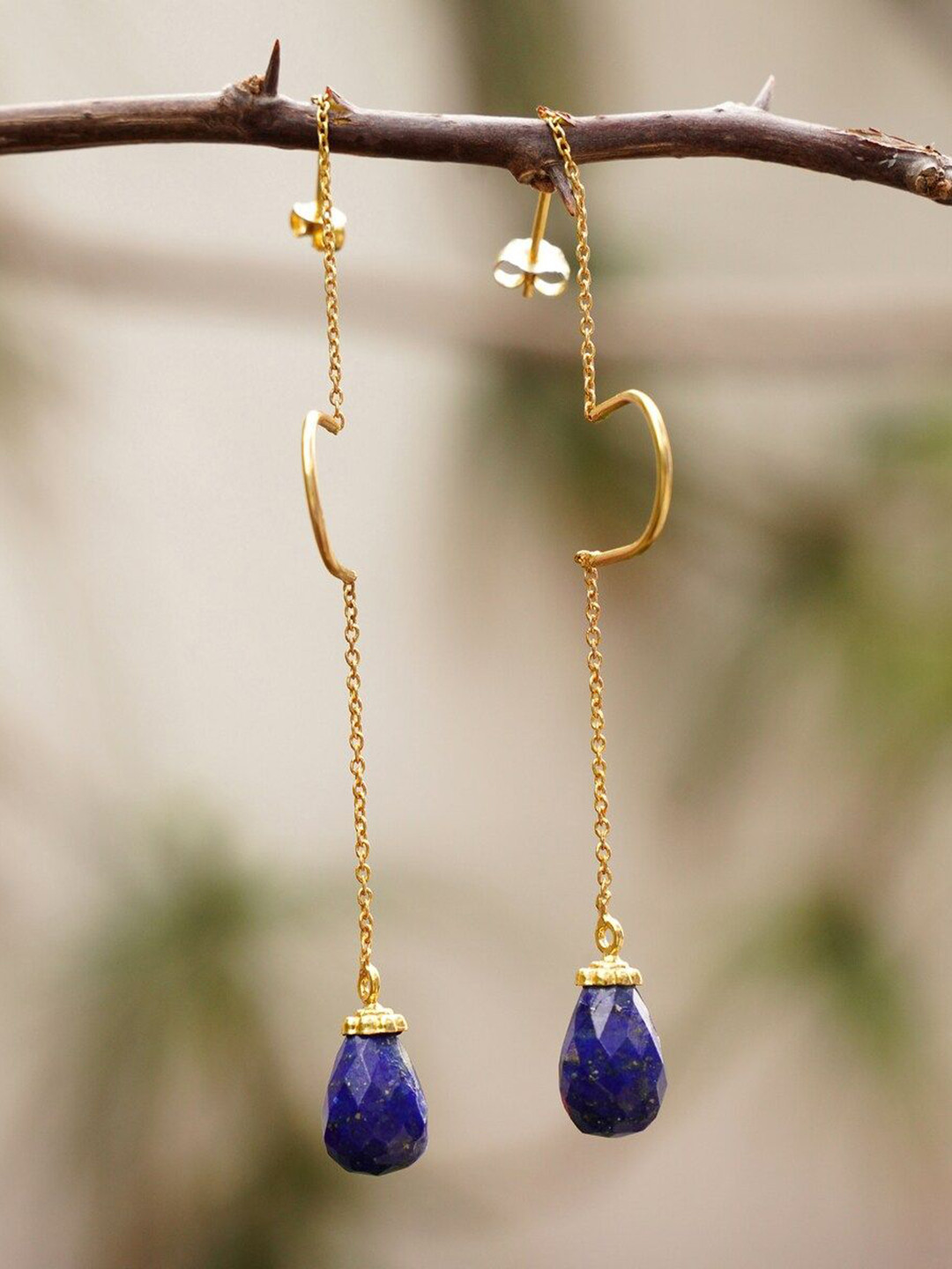 JAYPORE Gold-Plated Lapis Lazuli Stones Contemporary Drop Earrings