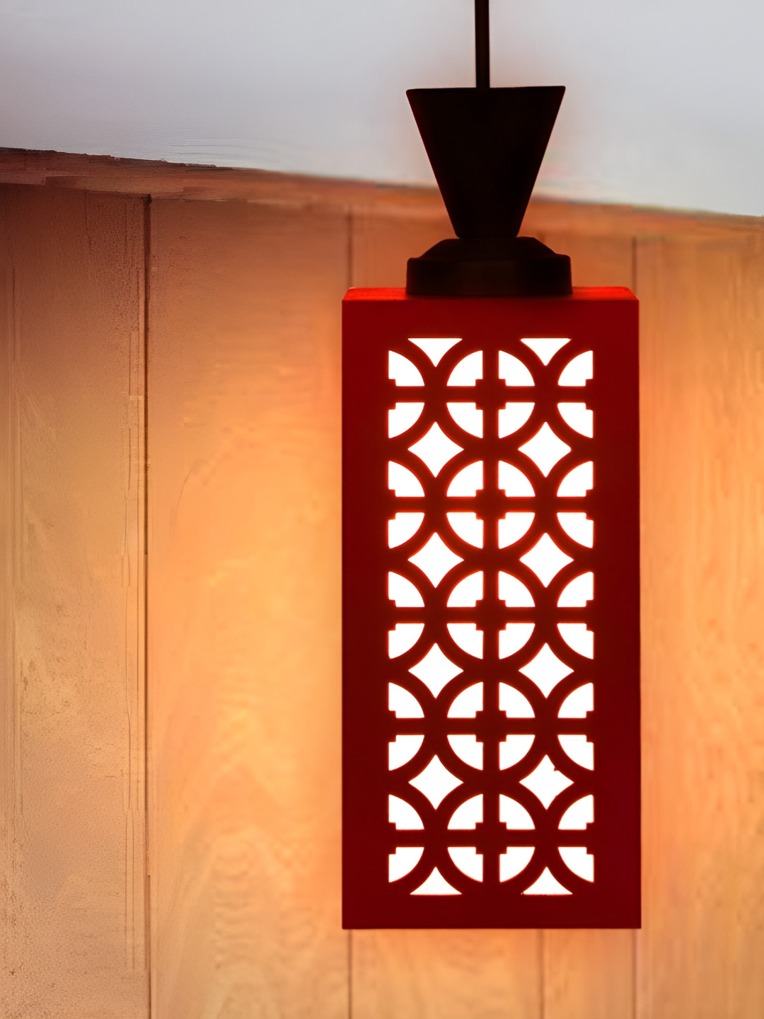Gojeeva Red & White Textured Wooden Rectangle Shaped Ceiling Lamp