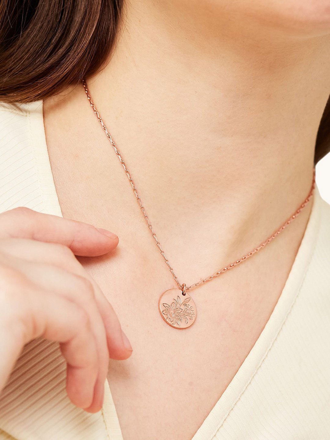 Mareeci Lily Medallion Rose Gold-Plated Brass Circular Pendant with Chain