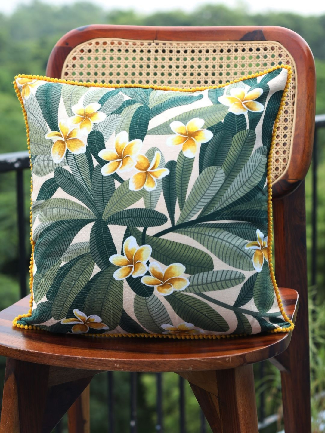 Abolee Homes White Floral Cotton Lightweight 2 Pcs Square Cushion Covers - 16 x 16 Inches