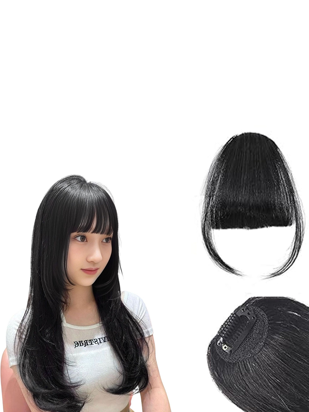 D-Divine Clip-In Straight Bangs Hair Extension- Black - 8.6 Inch