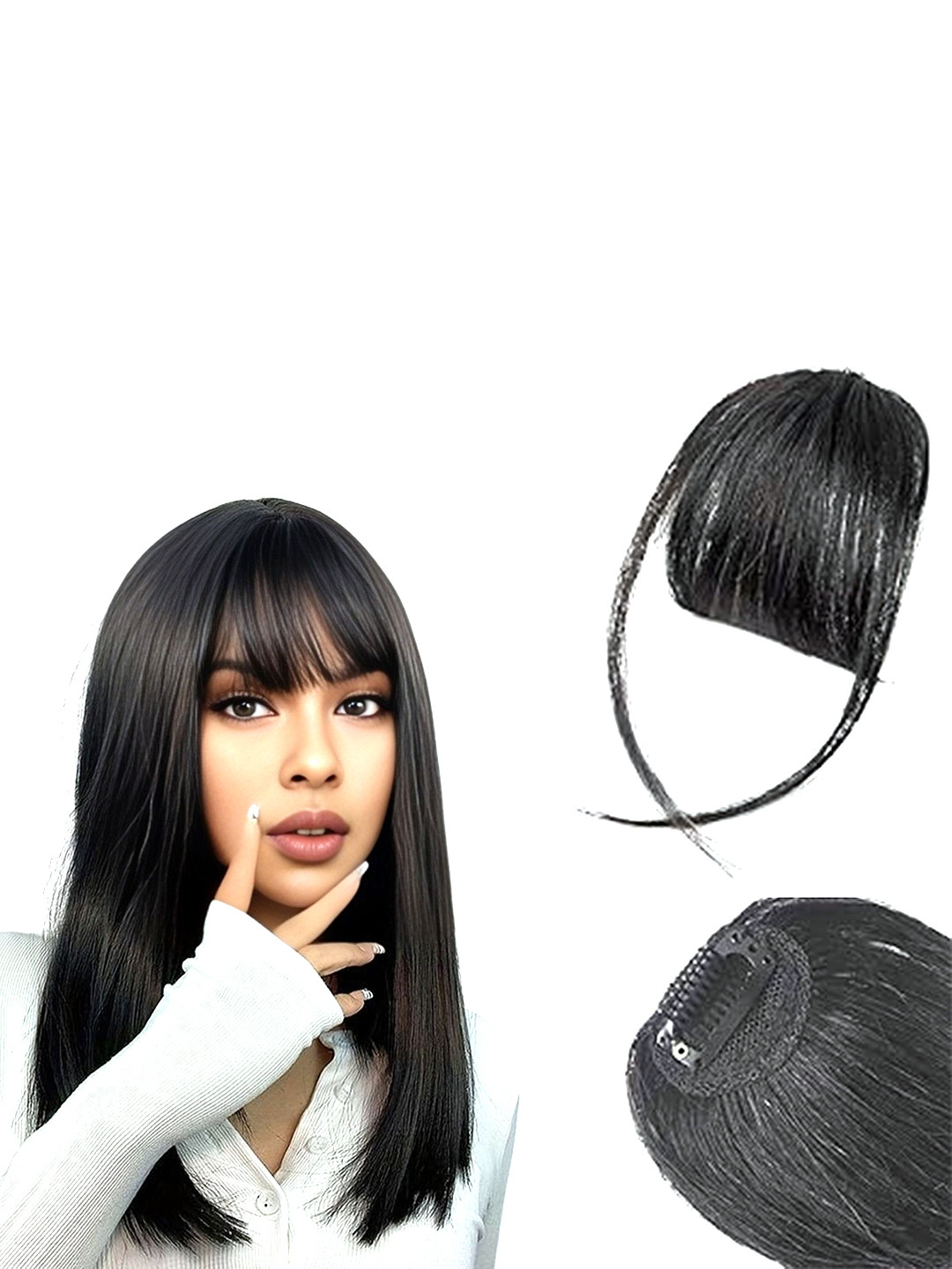 D-Divine Clip-In Straight Scalp Topper Hair Extension - Black - 8 Inch