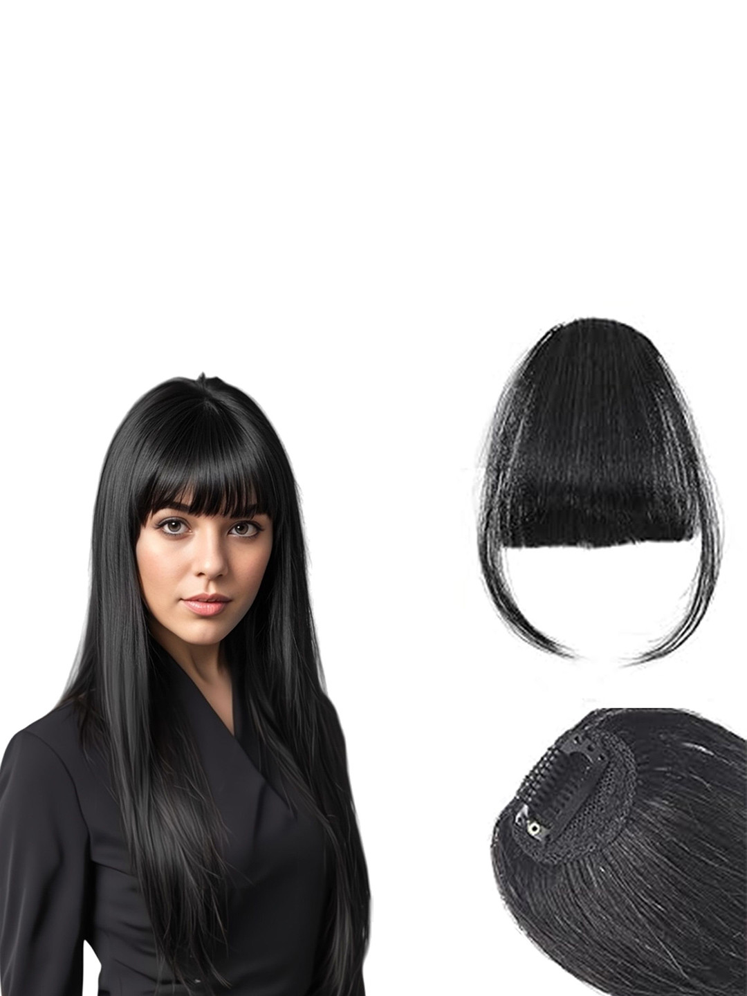 D-Divine Clip-In Straight Scalp Topper Hair Extension - Black - 8 Inch