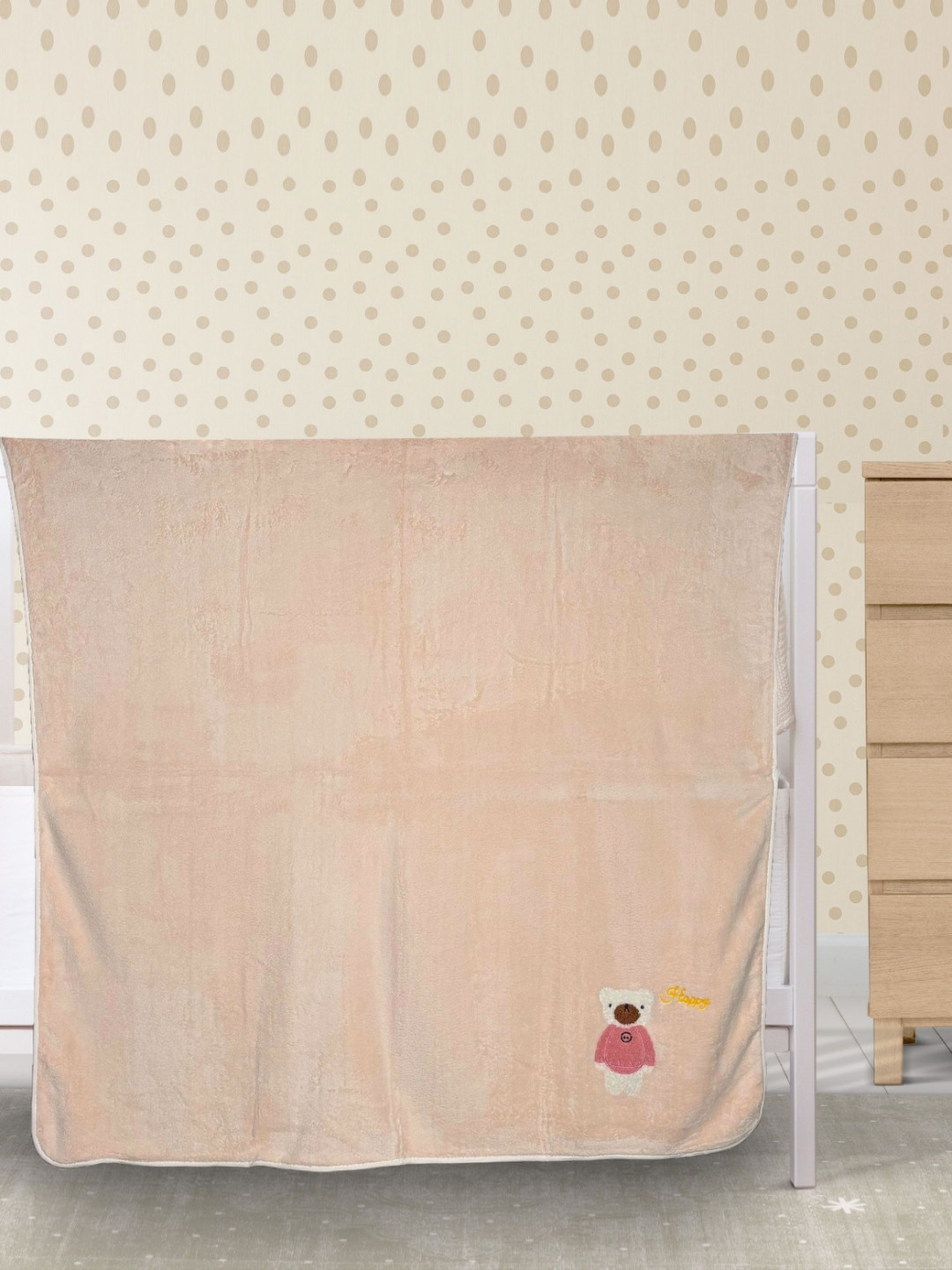 Florida Peach-Coloured & White Striped Fleece Single Bed Blanket