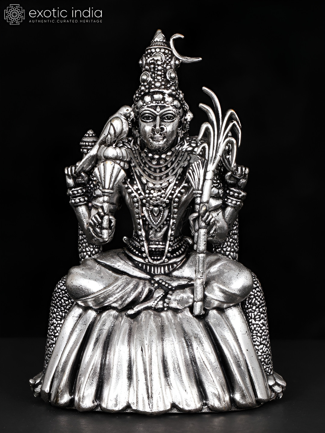Exotic India Goddess Rajarajeshvari Silver Brass Metallic Prayer Room Small Showpiece - 4 Inches