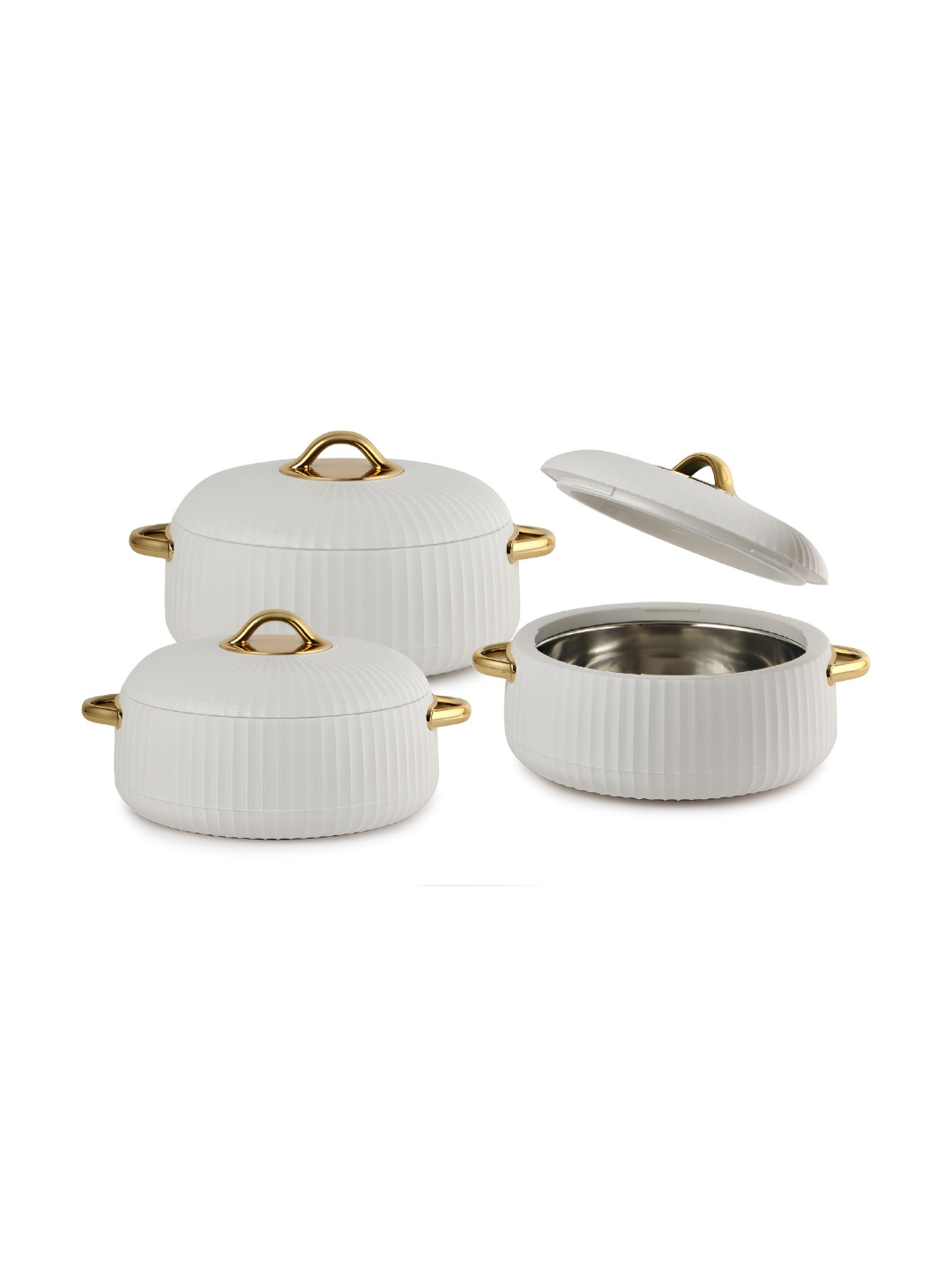 Cello Aurum Brown & Gold-Toned 3 Pieces Textured Insulated Stainless Steel Casserole