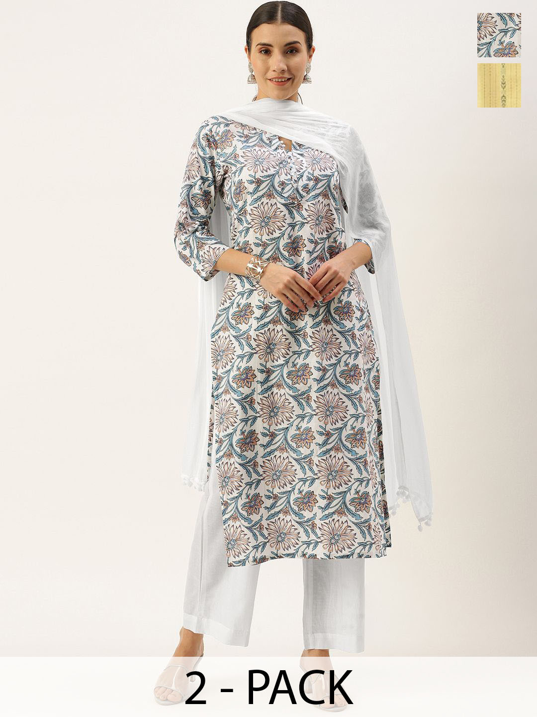 KALINI Selection of 2 Floral Printed Straight Kurta Set
