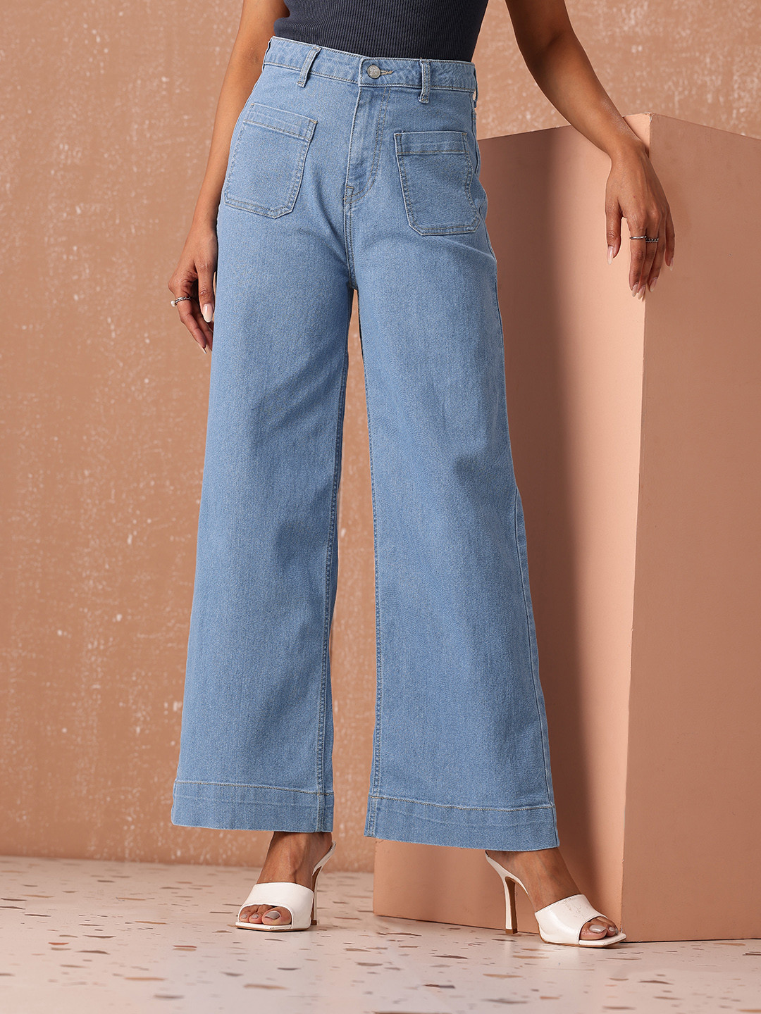 all about you Women Wide Leg High-Rise Light Fade Stretchable Jeans