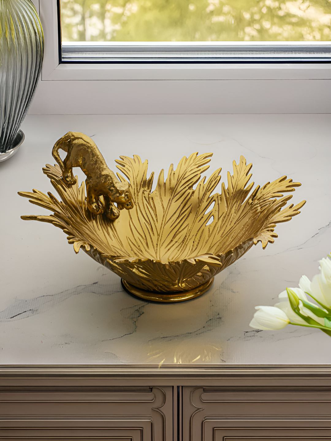 Troveas Gold-Toned Textured Tiger's Prowl Aluminium Serving Bowl