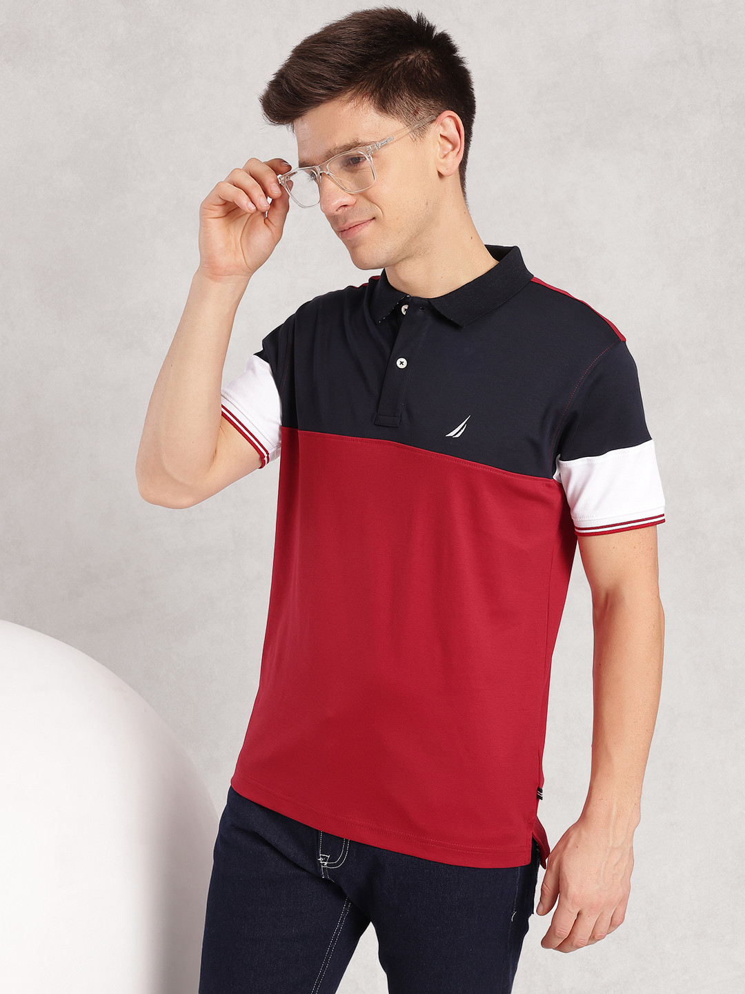 Nautica Colourblocked Polo Collar Pure Cotton T-Shirt
