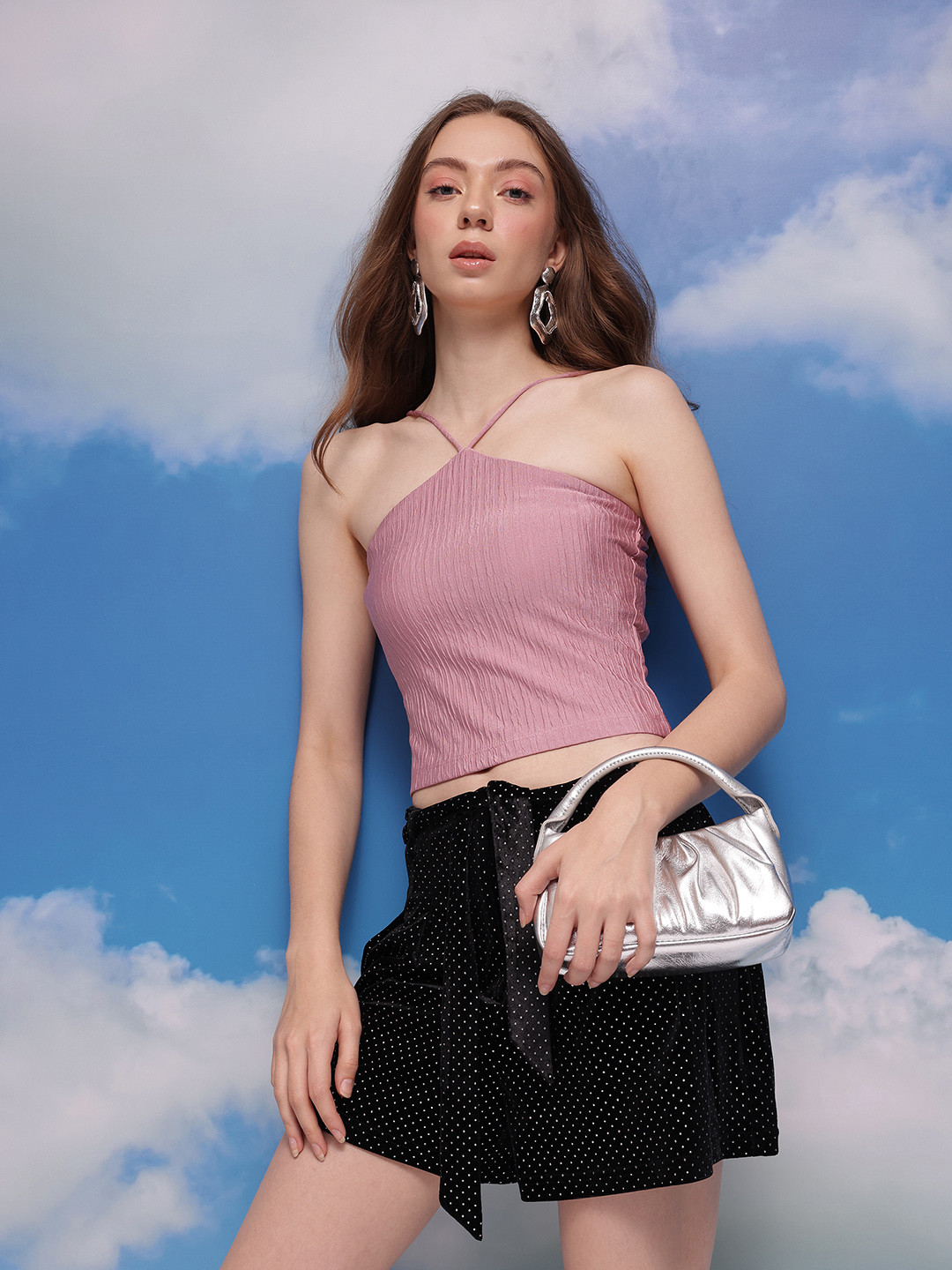 CORSICA Ribbed Crinkle Sleeveless Crop Top