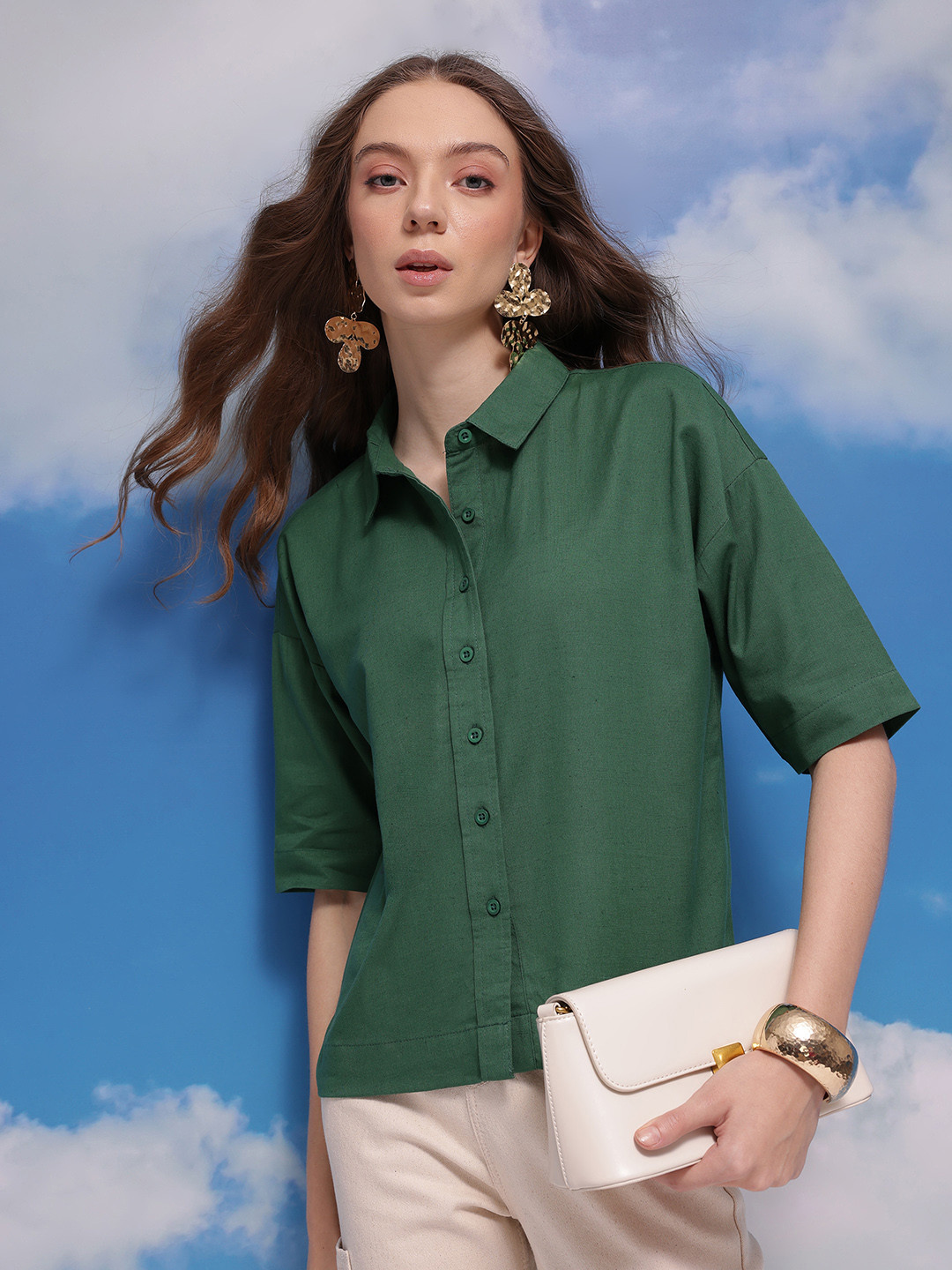 CORSICA Solid Short Sleeves Cotton-Linen Shirt