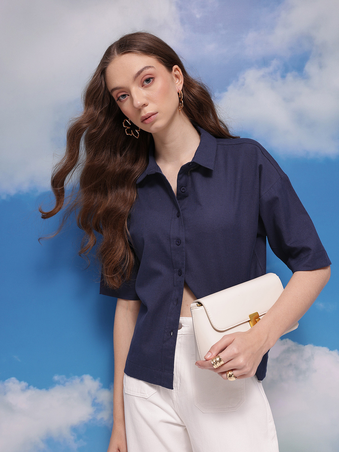 CORSICA Solid Short Sleeves Cotton-Linen Shirt