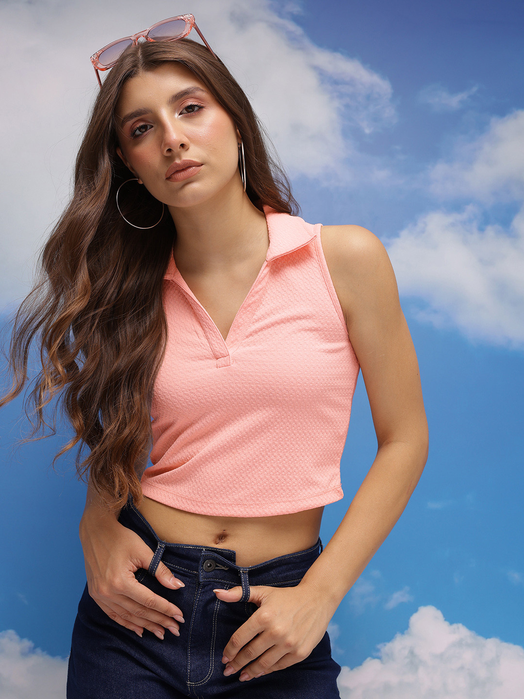 CORSICA Shirt Collar Crop Top
