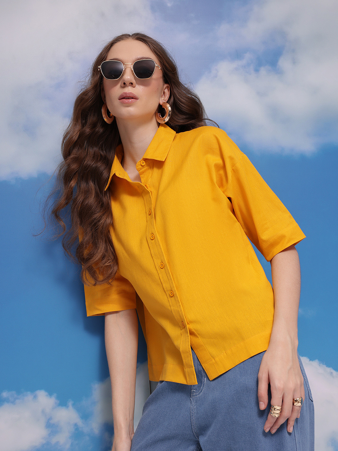 CORSICA Solid Short Sleeves Cotton-Linen Shirt