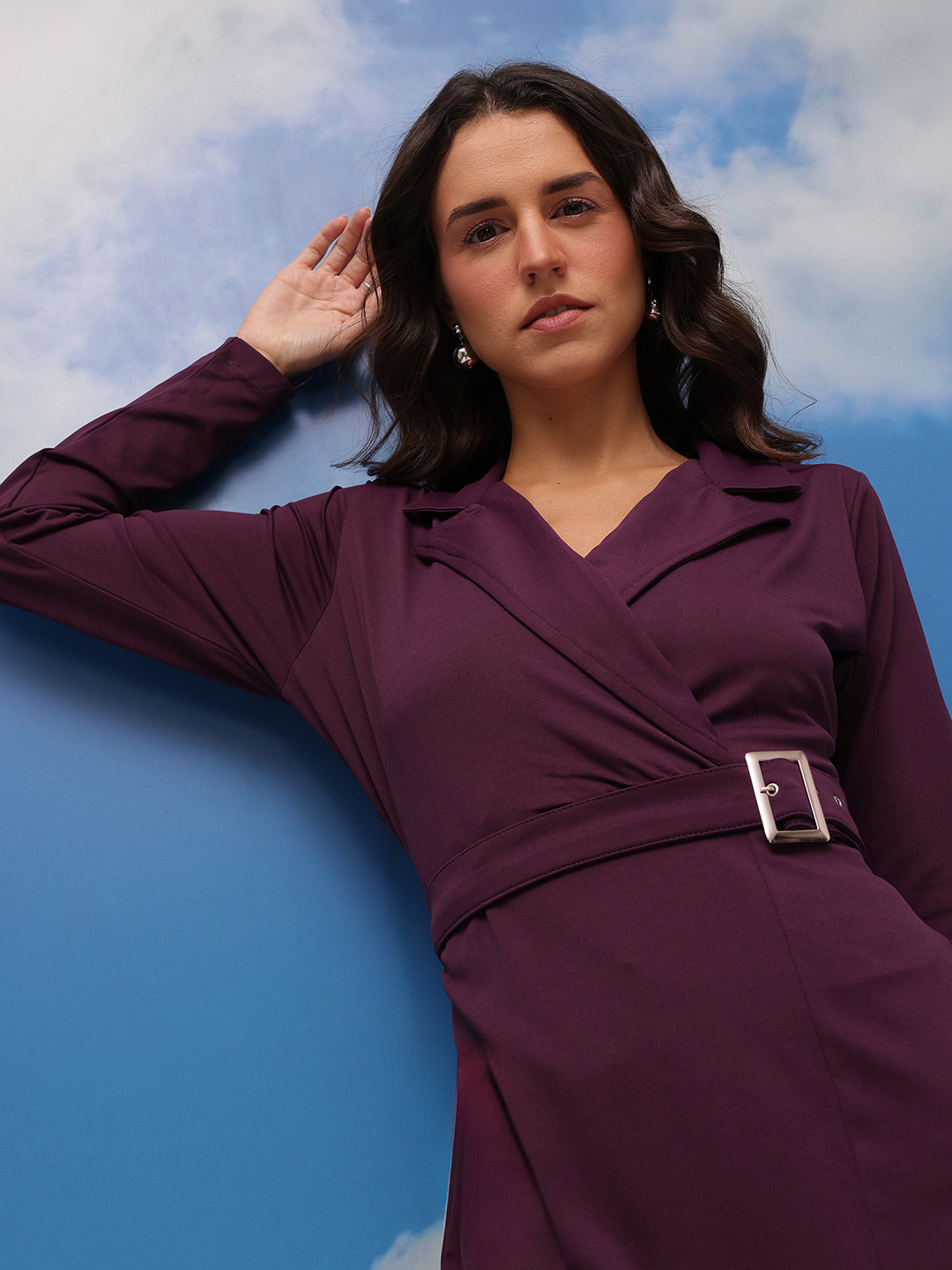 CORSICA Lapel Collar Sheath Dress With Belt