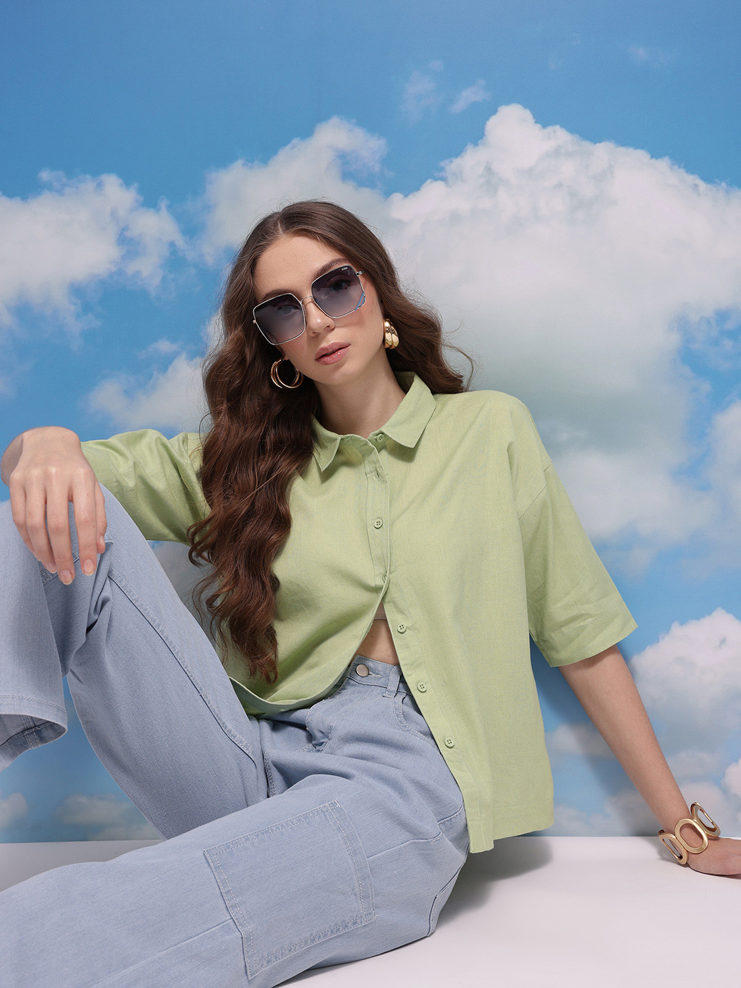 CORSICA Solid Short Sleeves Cotton-Linen Shirt