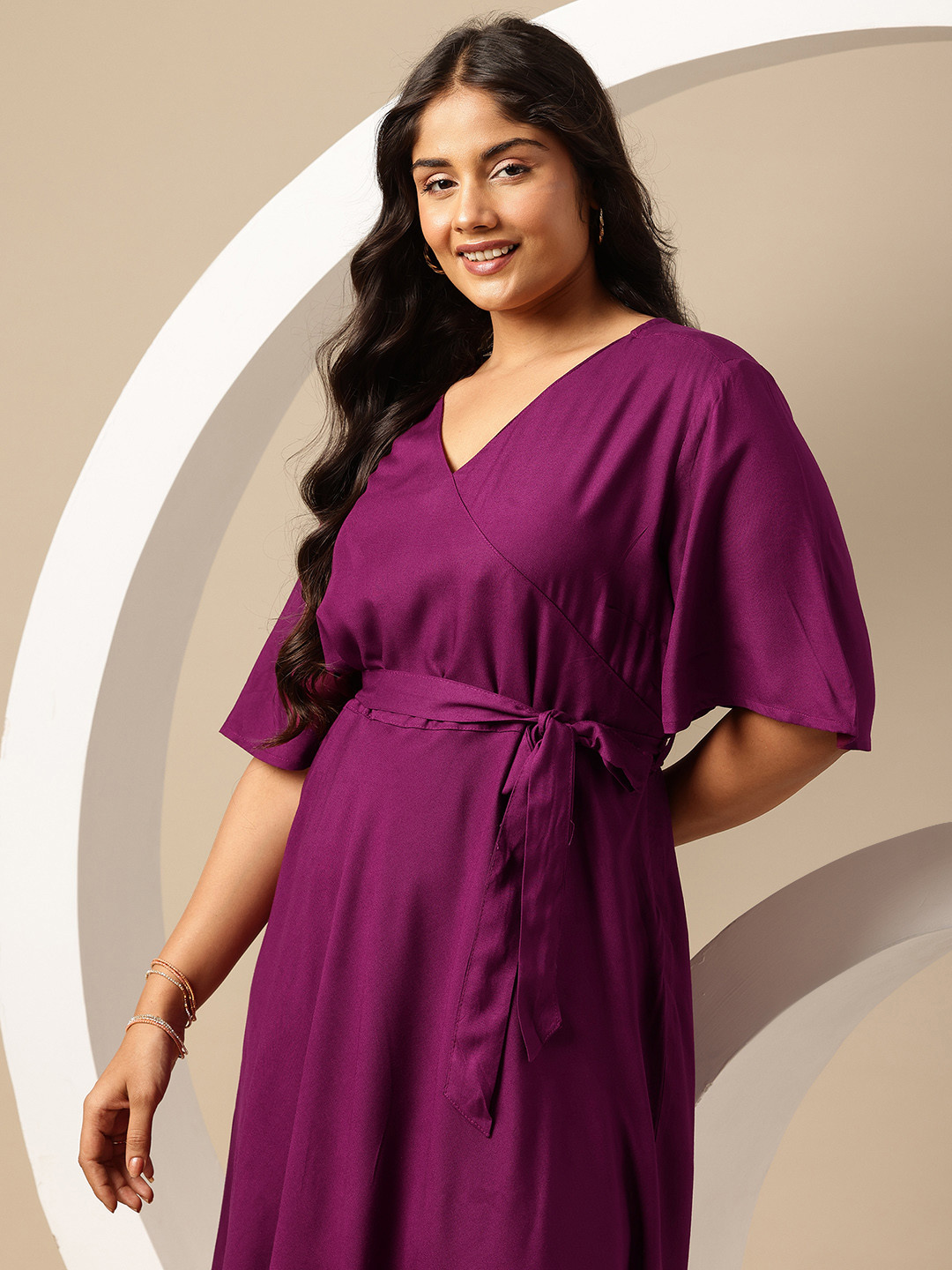 Sztori Plus Size Belted A-Line Midi Dress