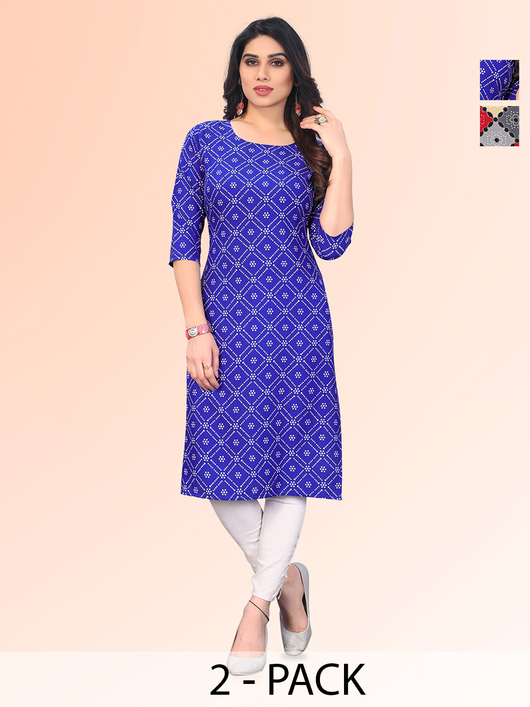 KETAKI FASHION Selection Of 2 Geomertric Printed Round Neck Straight Kurtas