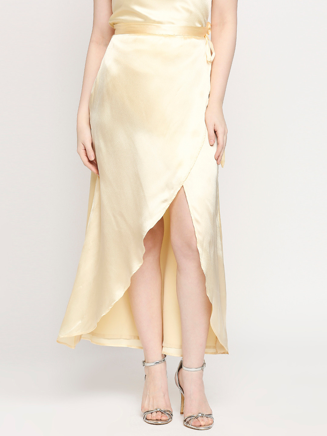 AMMARZO Women Flared Wrap Knot Tulip Hem Midi Skirt