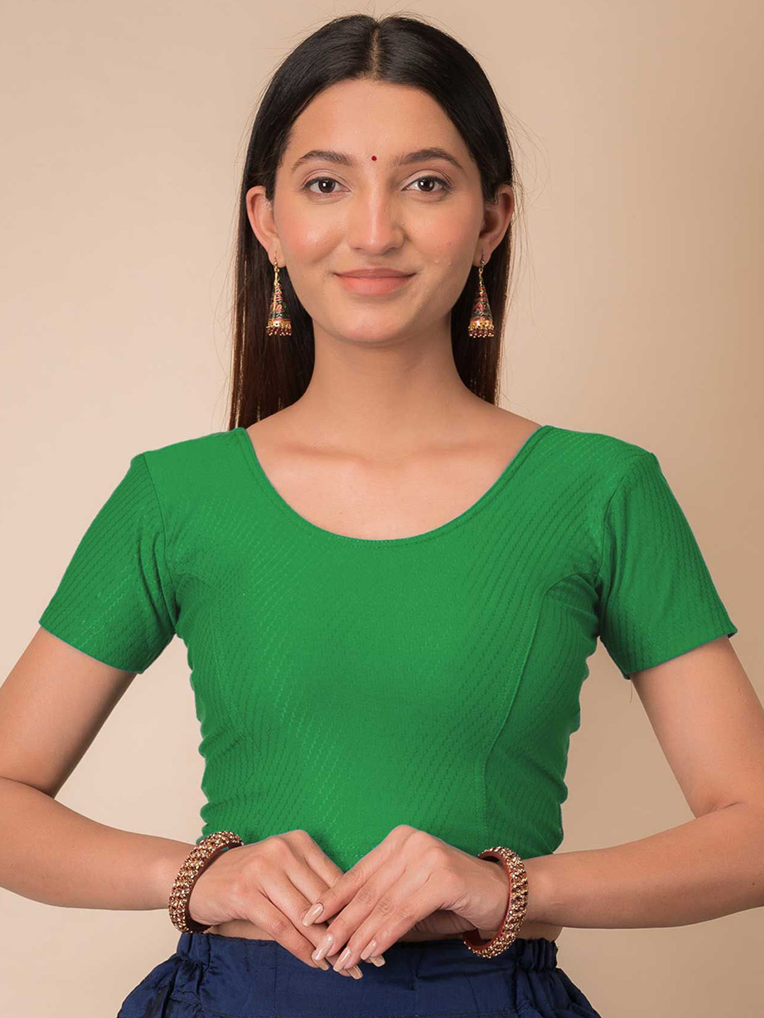 Bindigasm's Advi Self Designed Texture Cotton Stretchable Slip On Saree Blouse