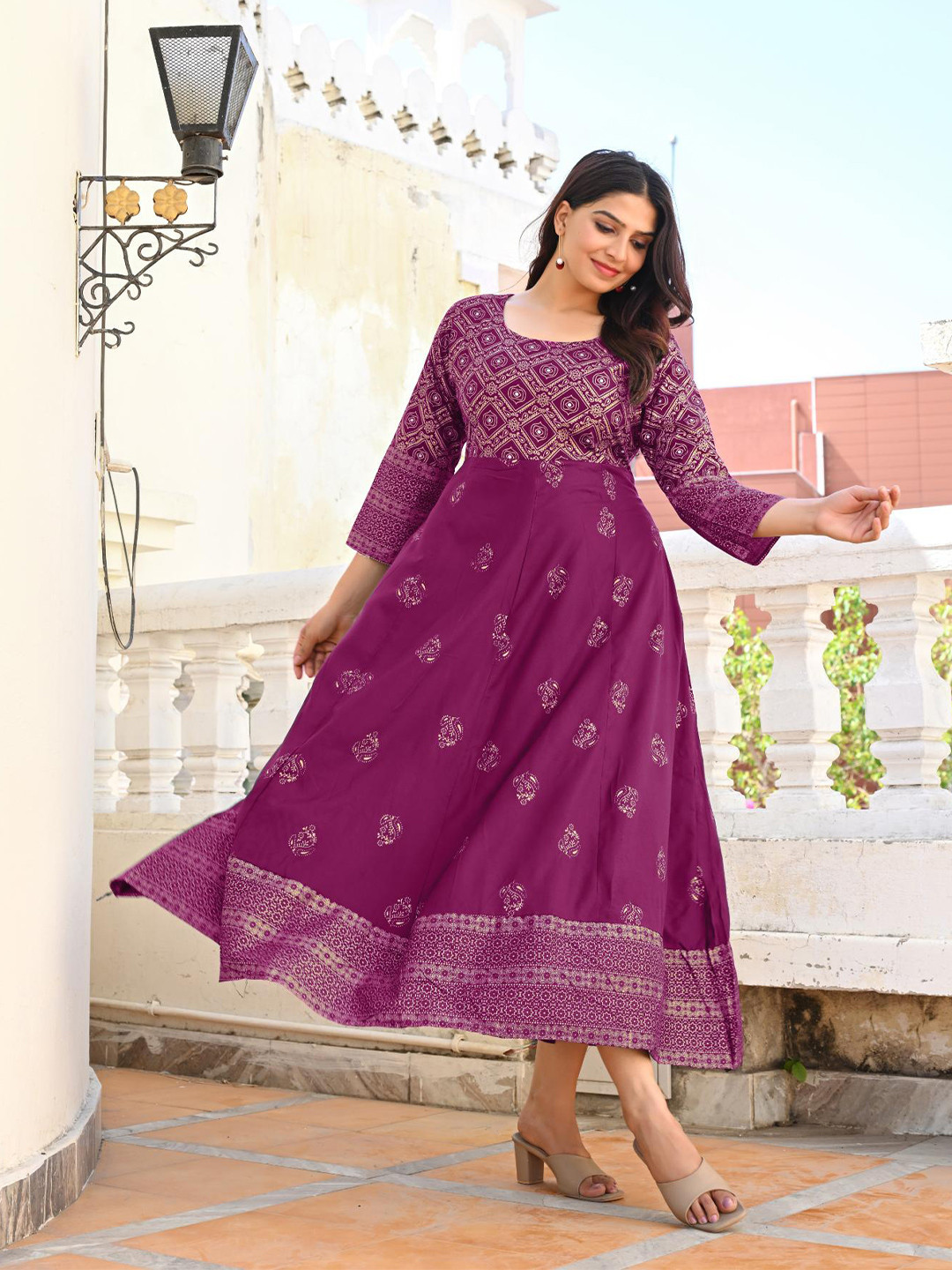 Niona Printed A-Line Midi Ethnic Dress