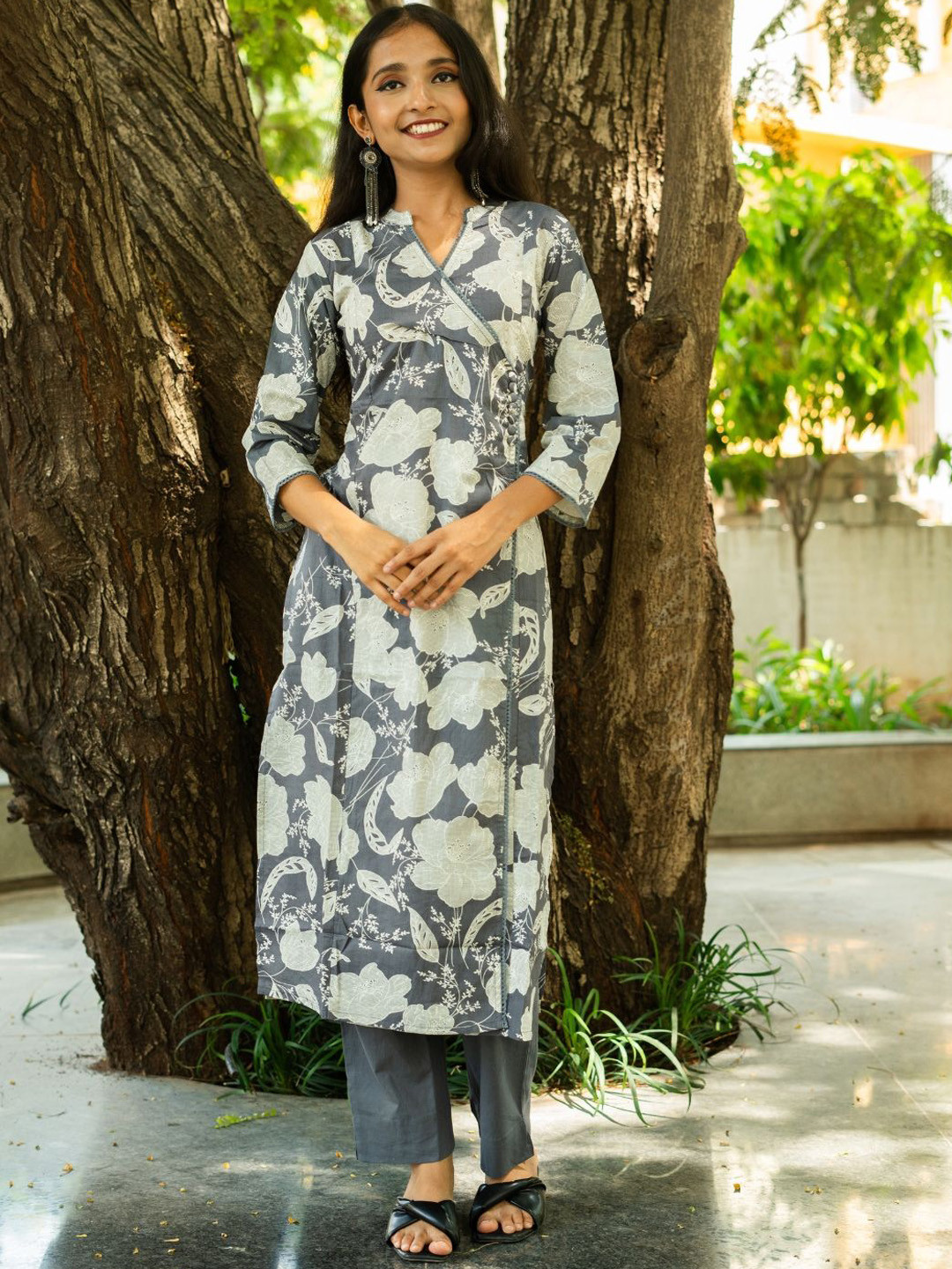 Atha Fashion Blossom Floral Printed Pure Cotton Straight Tunic With Trousers Co-Ords