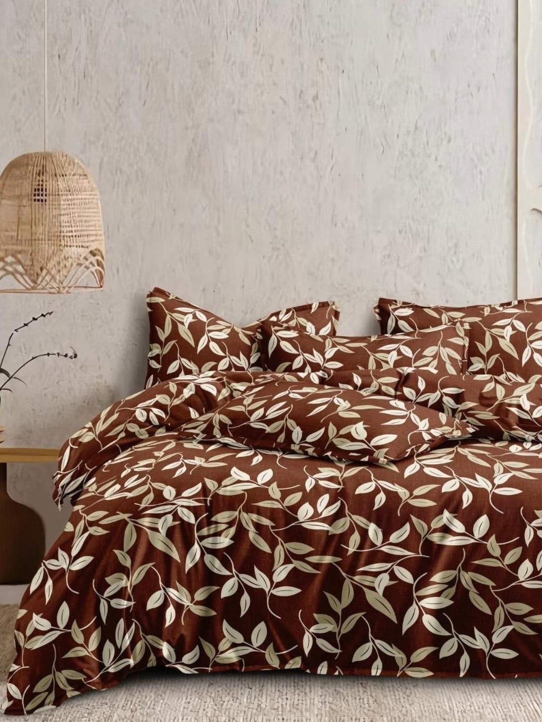 Banchmark Home Furnishings Timeless Sanganeri Brown Floral Cotton 200 TC Fitted King Fine Bedsheet with 2 Pillow Covers-72 x 78 inches