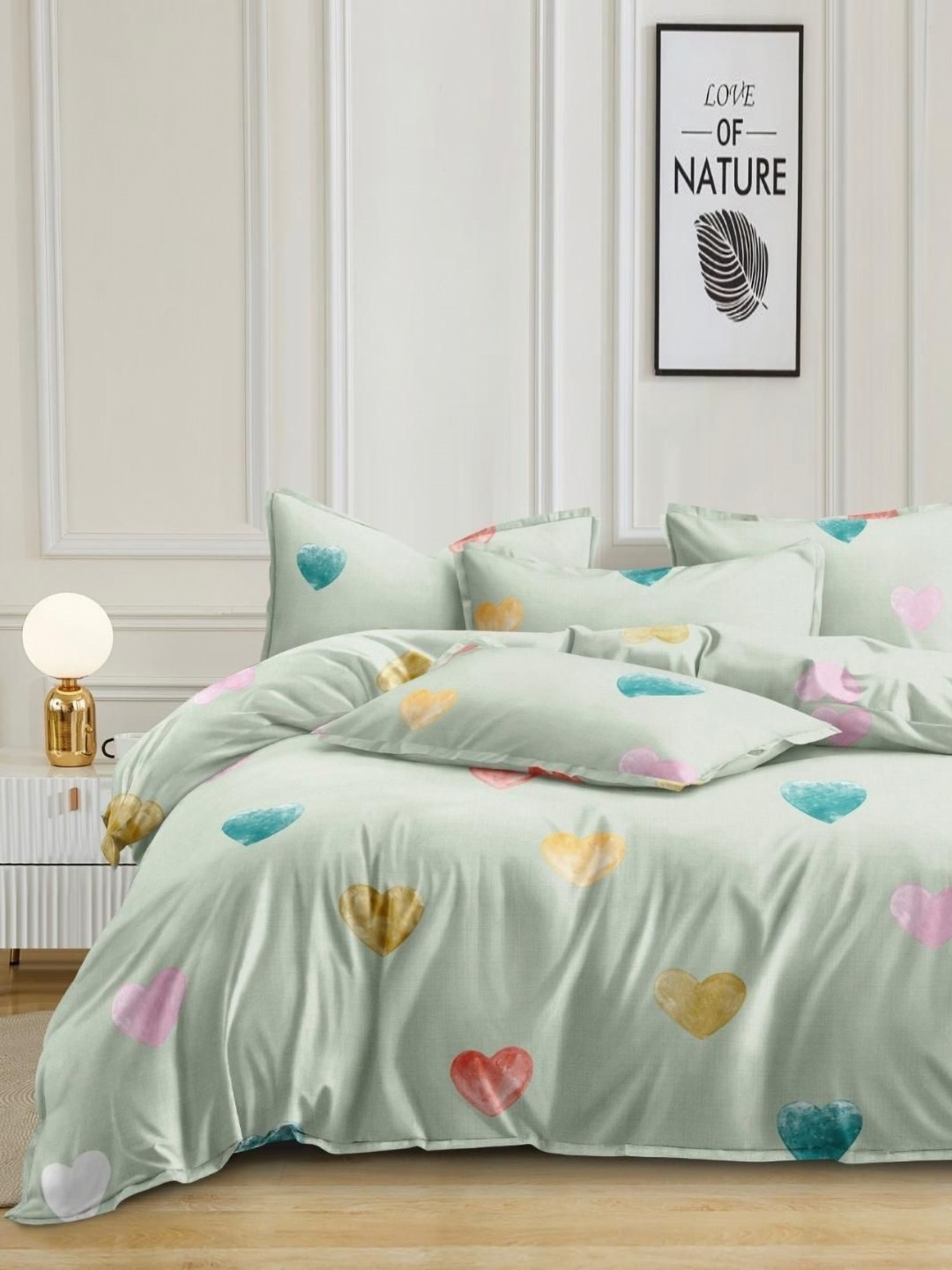 Banchmark Home Furnishings Ealstic Fitted Kind Size Bedsheet Green Graphic Cotton 200 TC Fitted King Fine Bedsheet with 2 Pillow Covers-183 x 198 x 20 cm