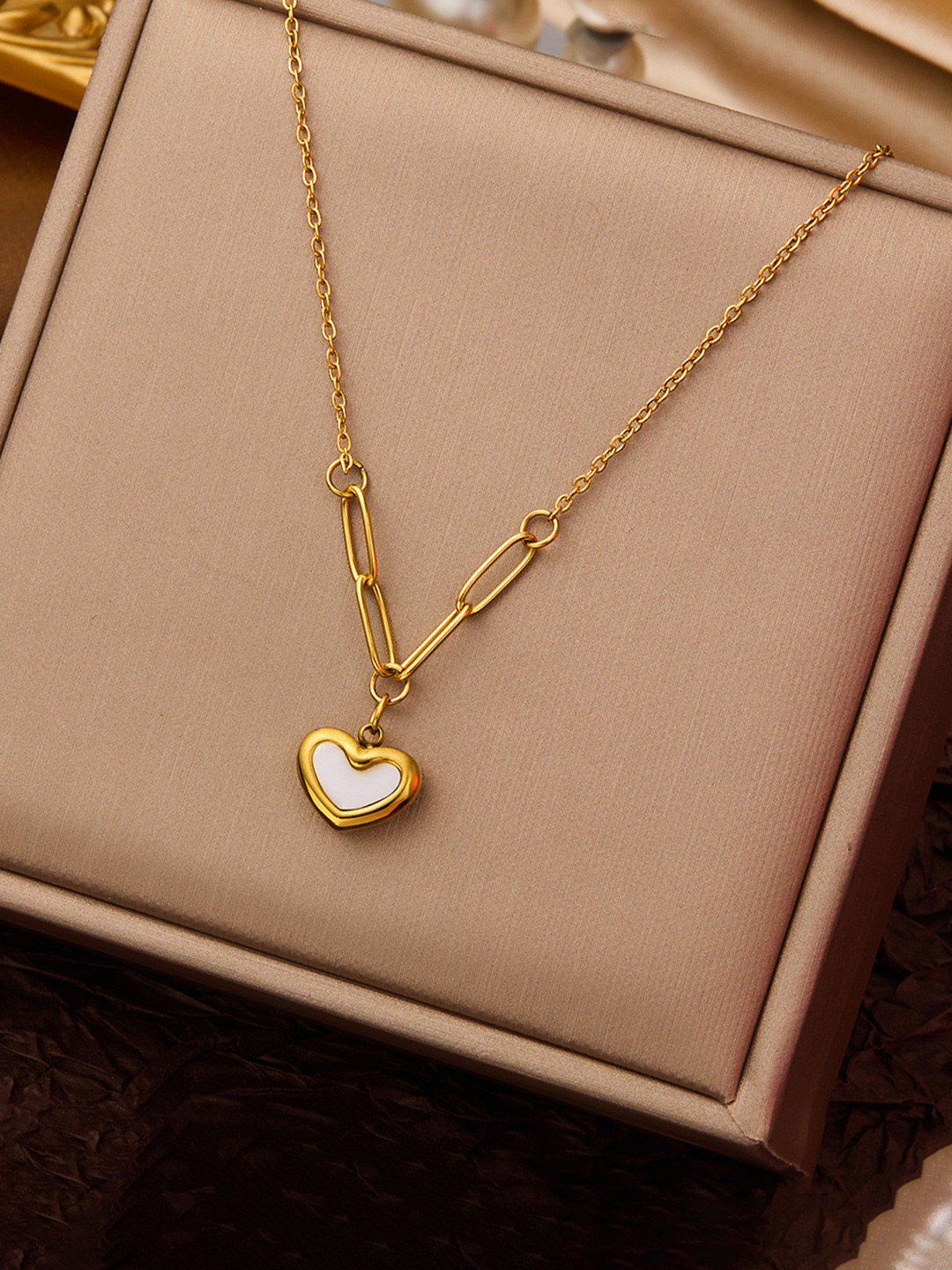 Designs & You Gold-Plated Heart Enamelled Necklace