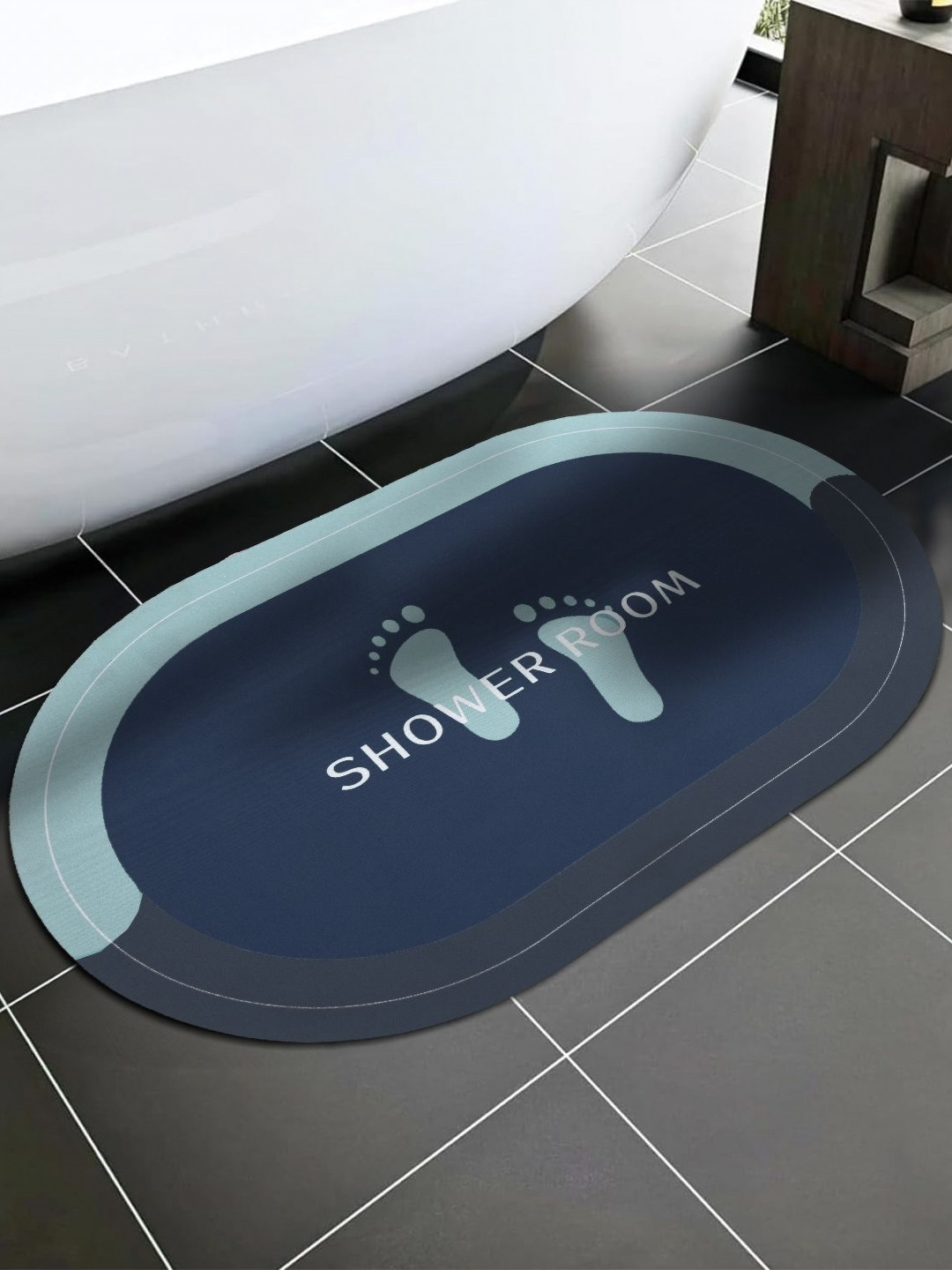 Aura Dark Blue Printed Silicone 300 GSM High Water Absorbent Anti-Skid Bath Rug