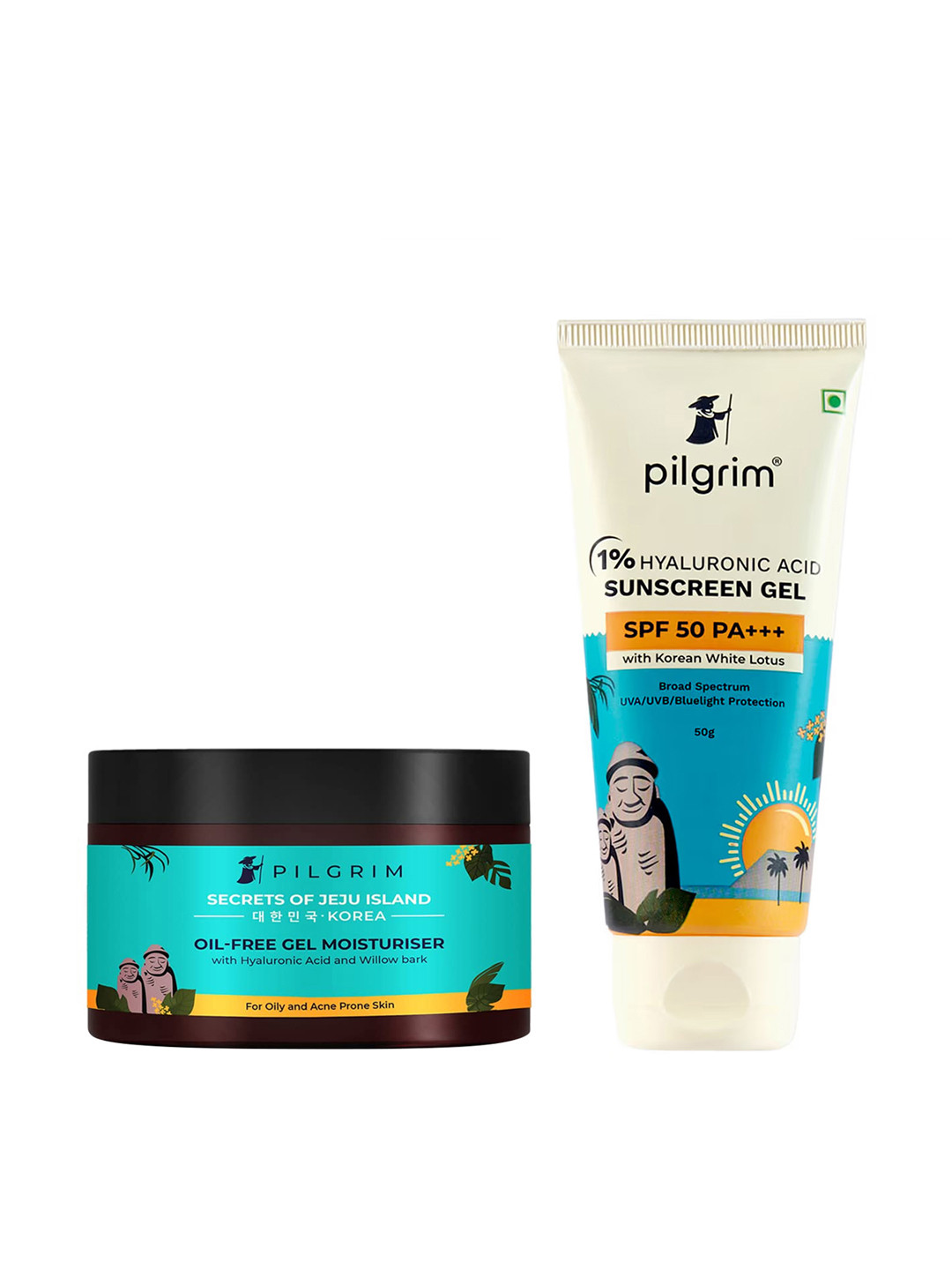 Pilgrim Set Of Oil-Free Gel Moisturizer & SPF 50 Sunscreen - 100g