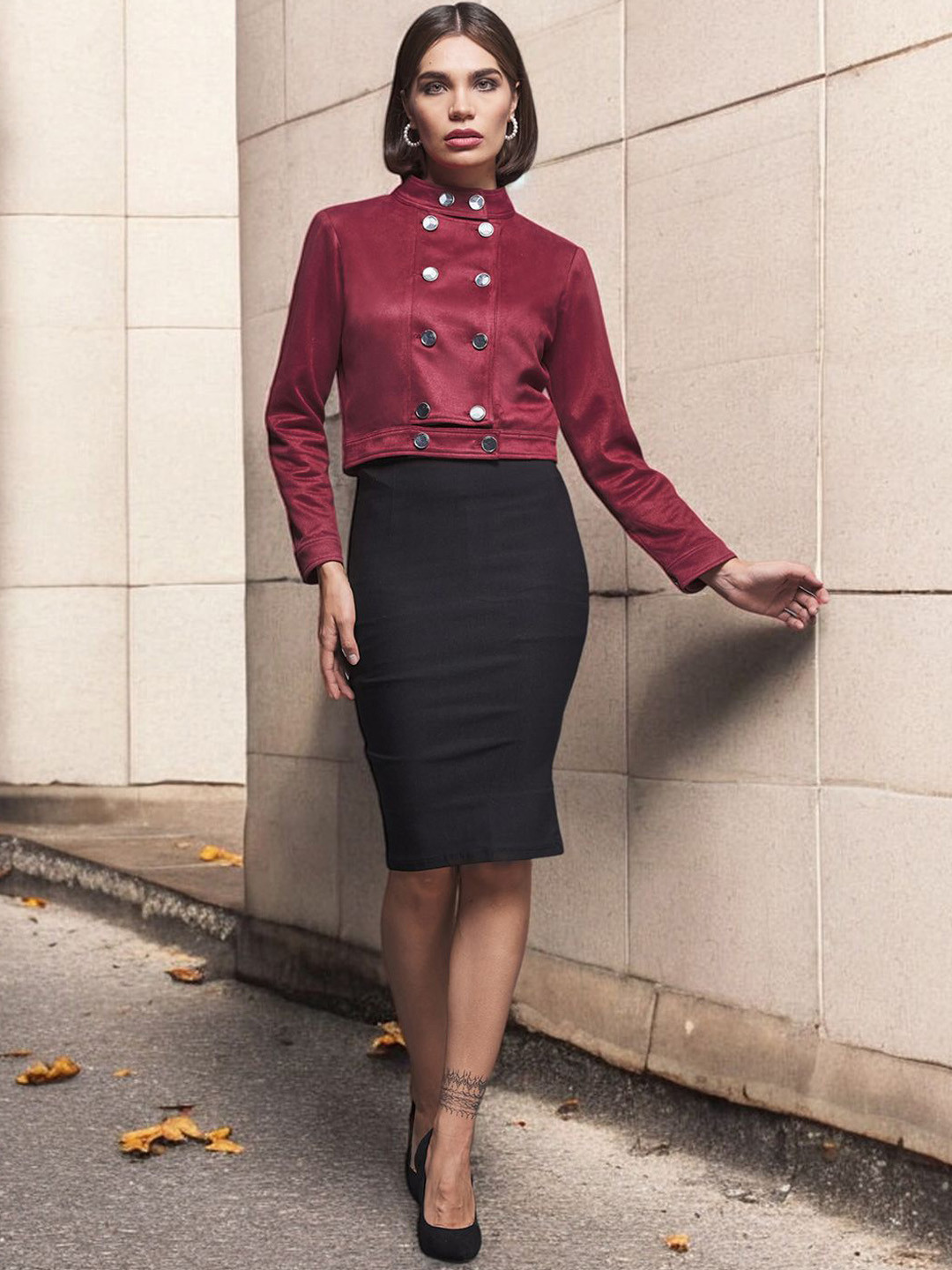 Miss Chase Women Mandarin Collar Solid Casual Tailored Jacket