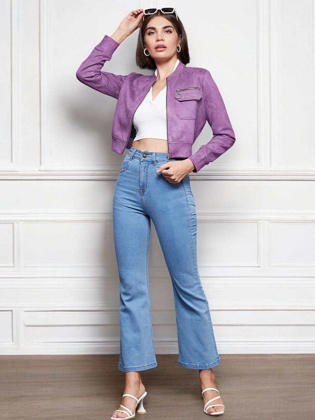 Miss Chase Women Stand Collar Solid Casual Tailored Jacket