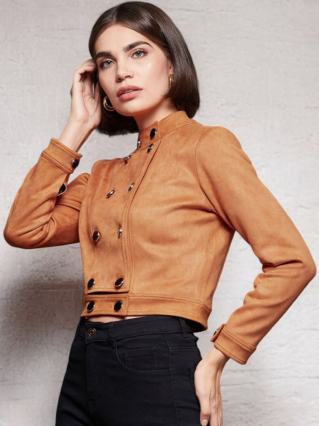 Miss Chase Women Mandarin Collar Solid Casual Tailored Jacket