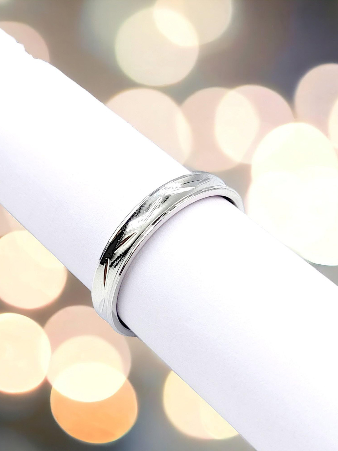 AMONROO 925 Sterling Silver Rhodium-Plated Band Finger Ring