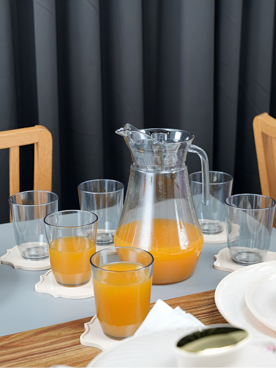 Nayasa Cosmo Set of 7 Grey BPA Free Water Jug with Lid and Glasses