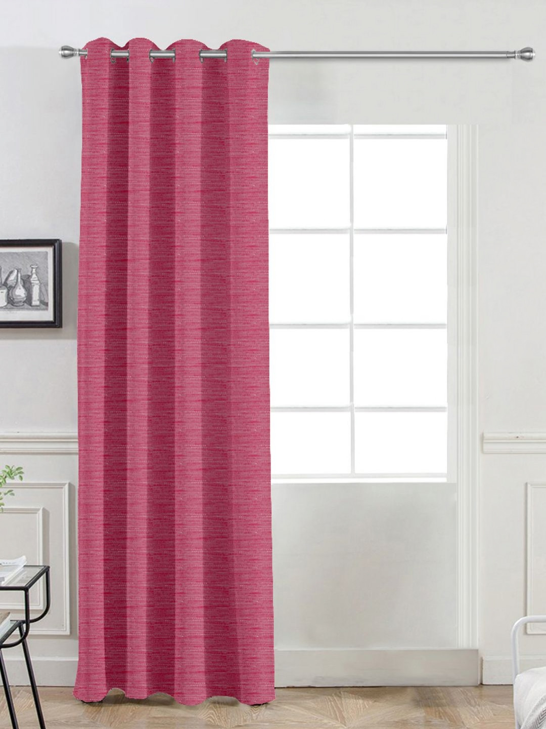 Divine Casa Munnar Silk Red Self Design Black Out Door Curtain