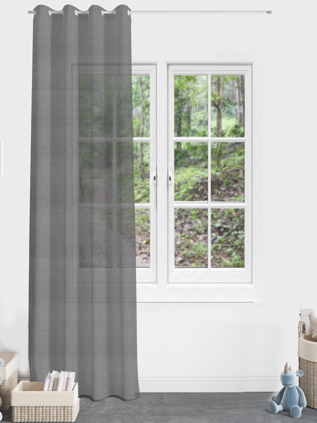 Divine Casa Poplin Sheer Grey Striped Door Curtain