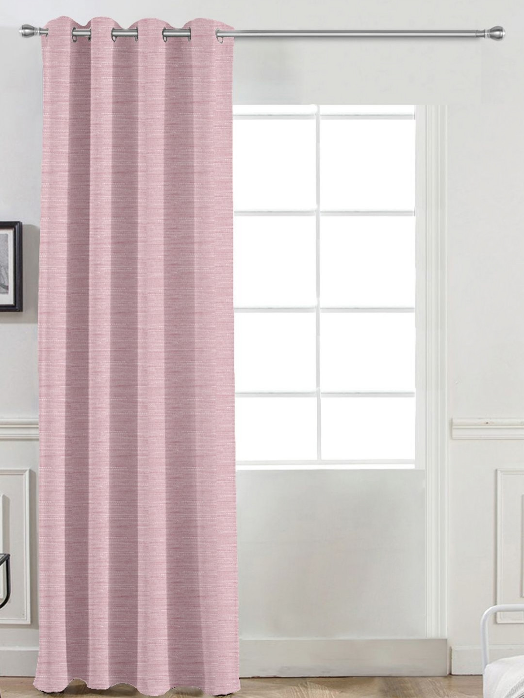 Divine Casa Munnar Silk Pink Self Design Black Out Door Curtain
