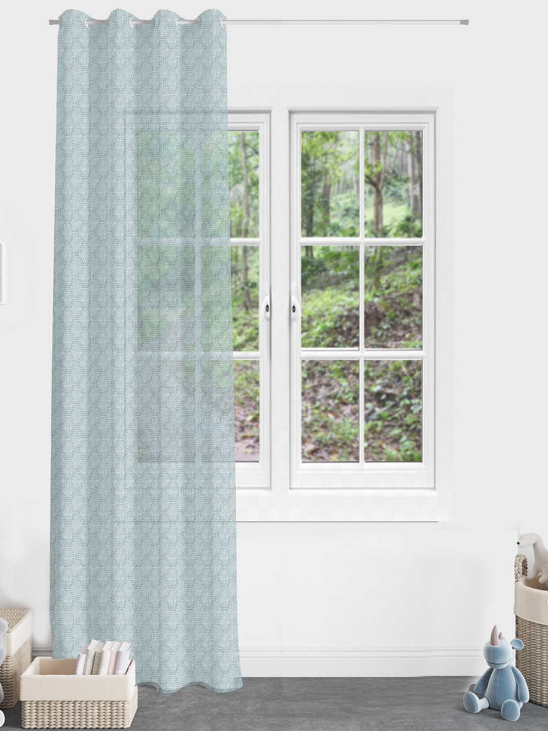 Divine Casa Linato sheer Sea Green Self Design Door Curtain