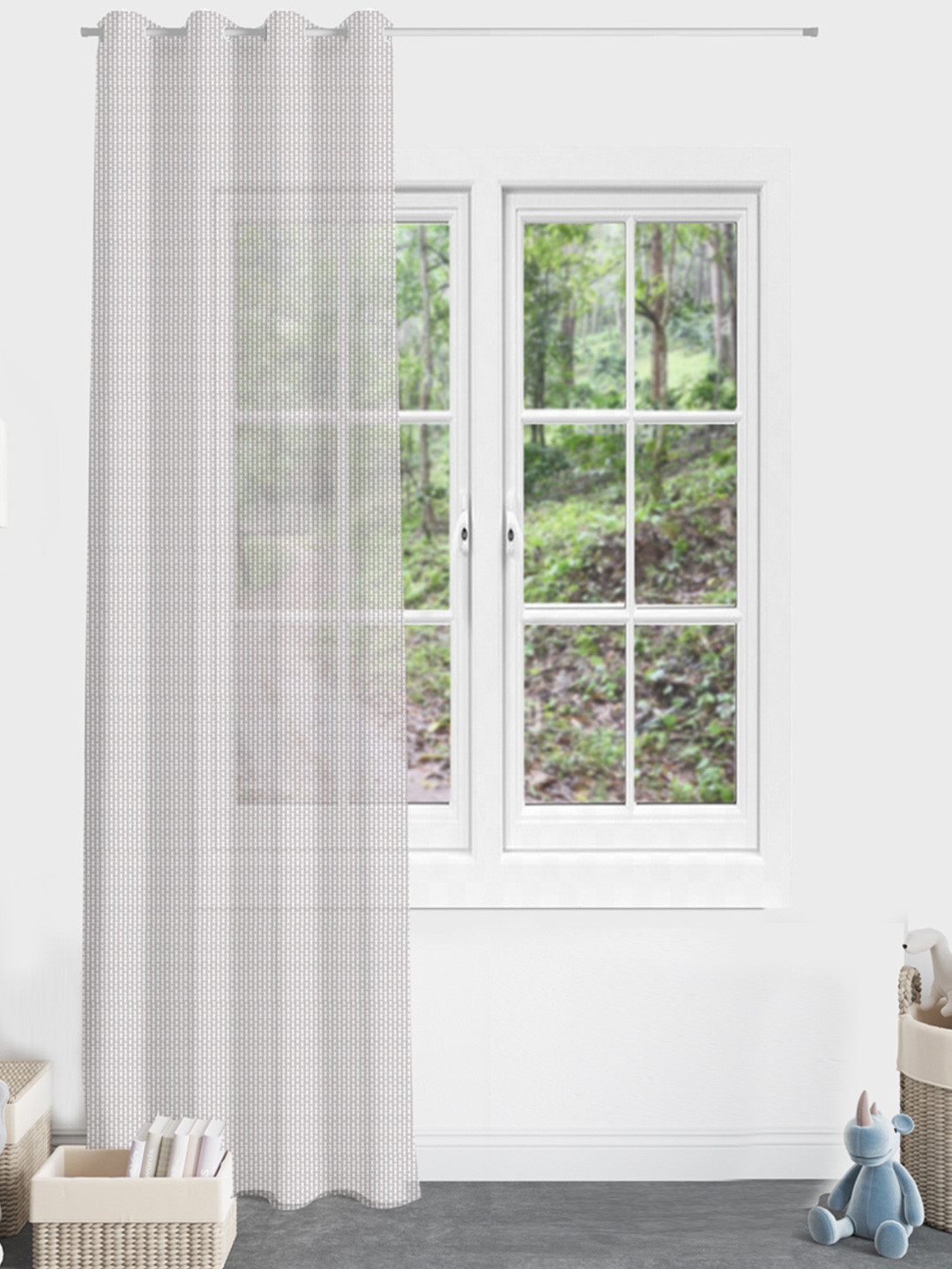 Divine Casa Melody Sheer Off White & Grey Striped Door Curtain