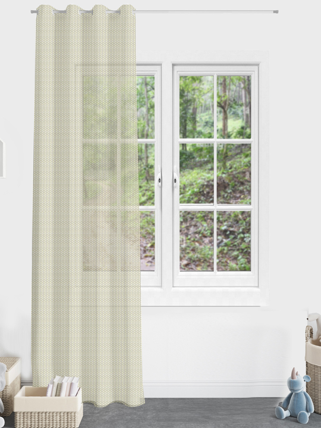 Divine Casa Melody Sheer Beige Striped Out Door Curtain