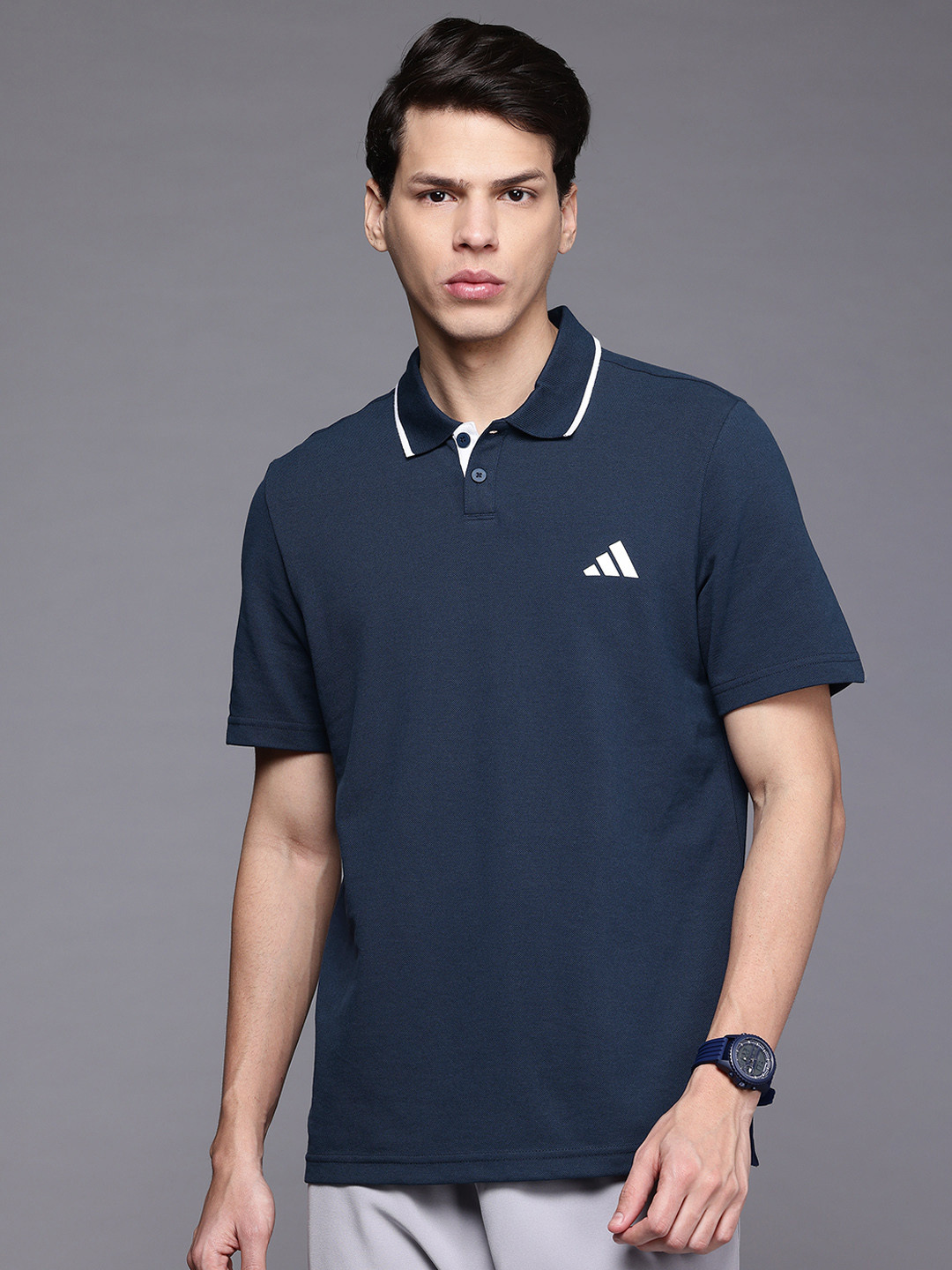 ADIDAS Brand Logo Print Detail Polo Collar Tipping Sports T-shirt