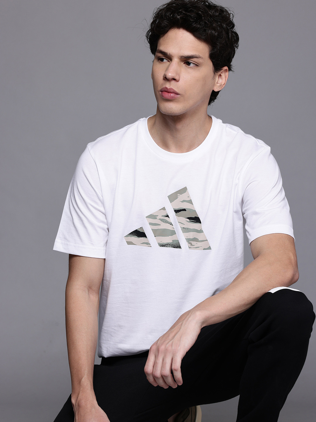 ADIDAS Camo Logo Print Pure Cotton T-shirt