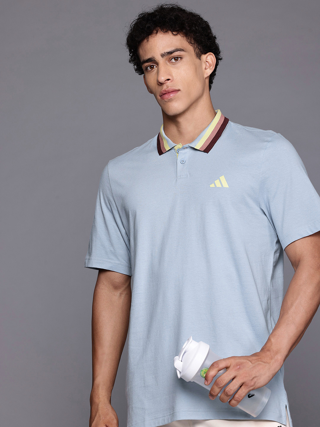 ADIDAS Contrast Collar Brand Logo Detail Pure Cotton Sports T-shirt