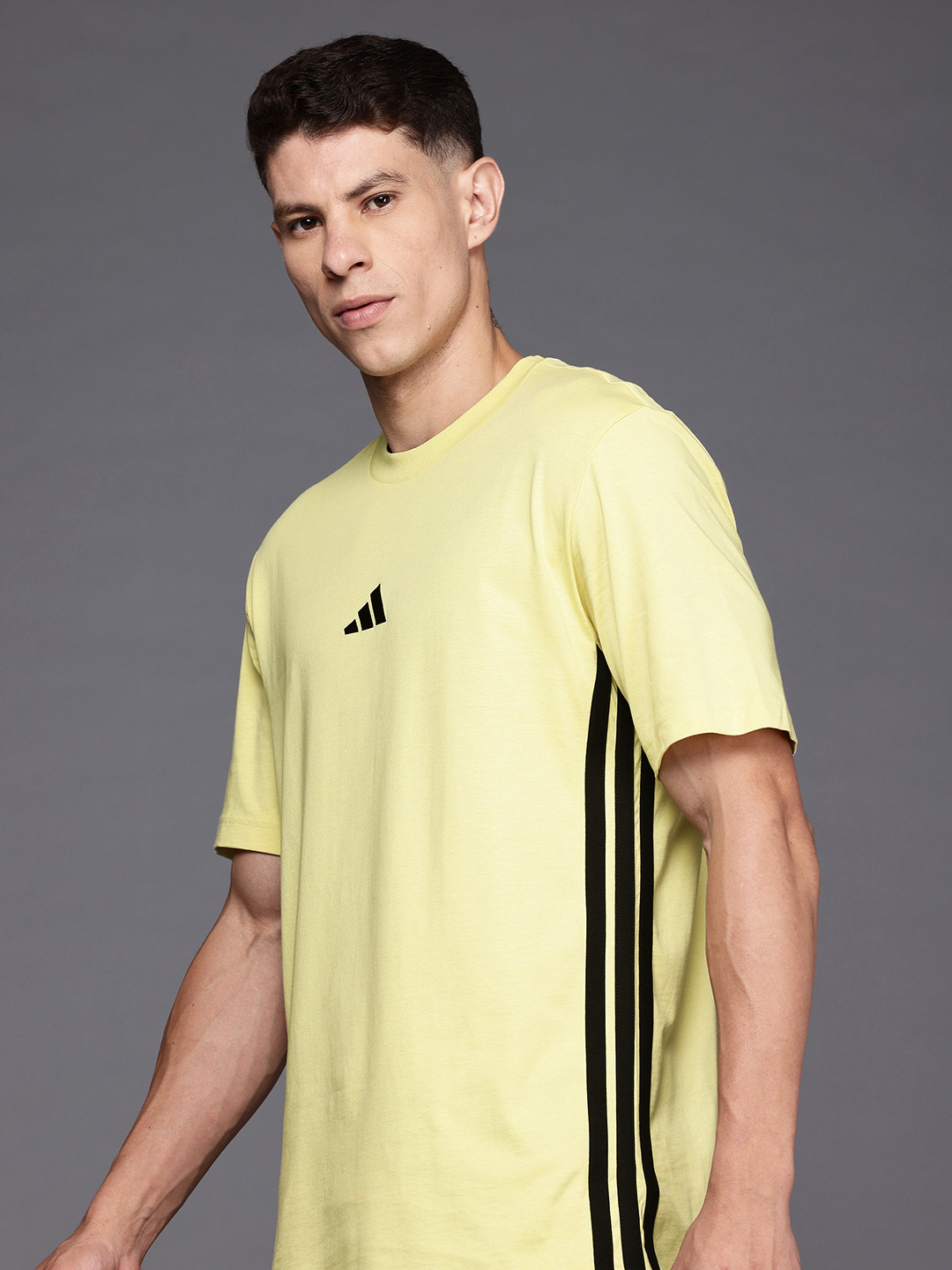 ADIDAS Brand Logo 3 Stripes Drop-Shoulder Sleeves Pure Cotton T-shirt